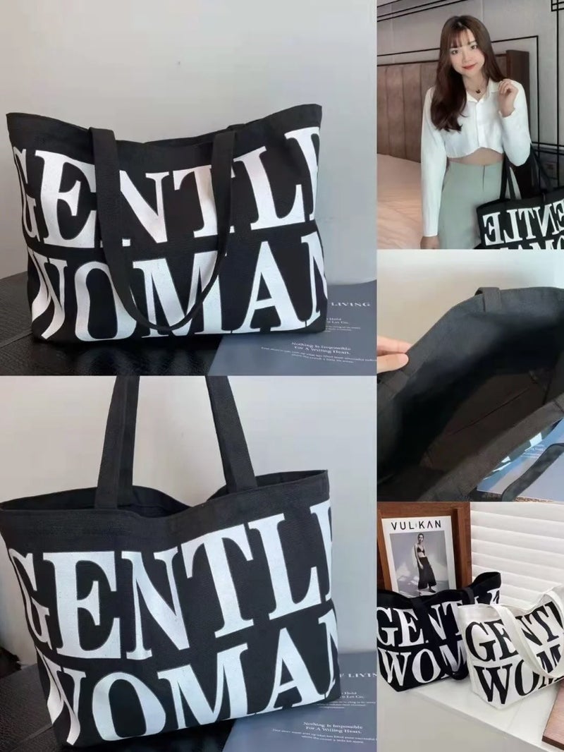 Thailand Gentlewoman Classic Niche Letter Shoulder Canvas Bag Commuter Tote Bag Shoulder Canvas Bag - Image 2